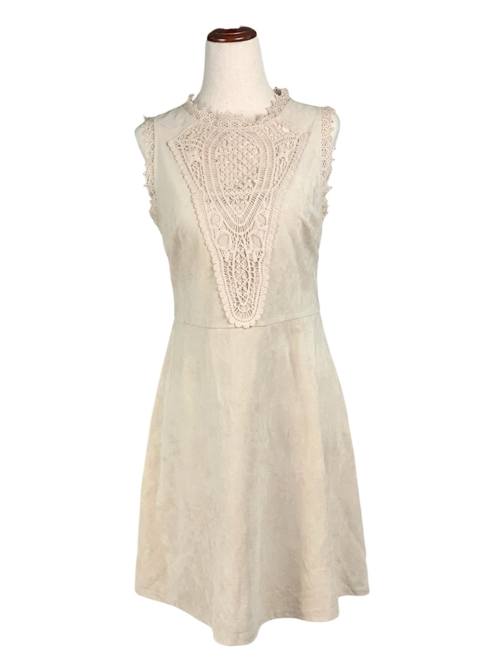 Altar'd State Beige Ivory Faux Suede Mini Dress Lace Detail Minimalist Medium